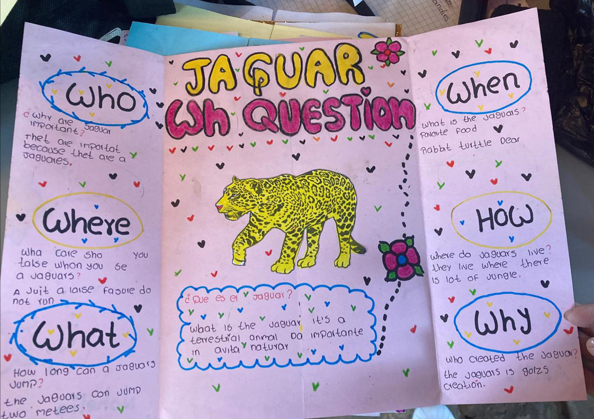 Card showing students appreciation of jaguars written in English